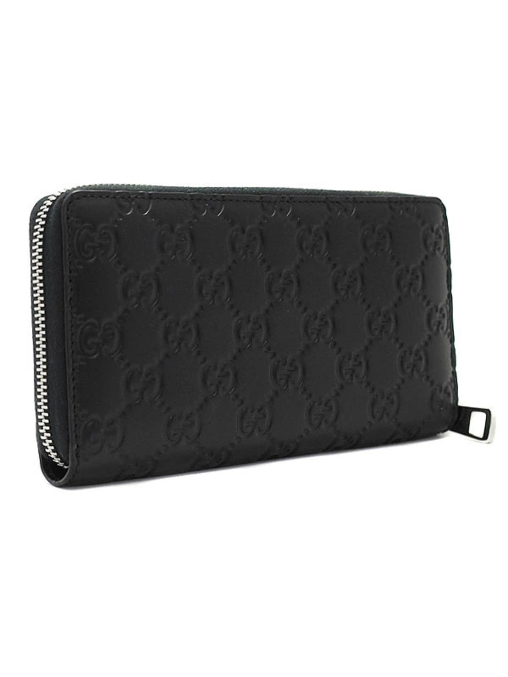 Gucci Round Leather Signature Wallet Zip Zipper Long Around Black